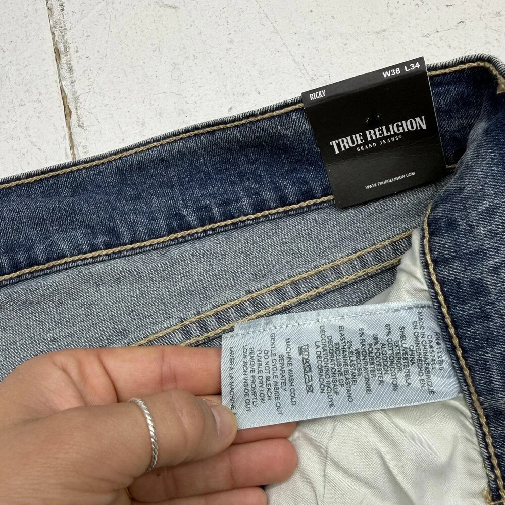 True Religion Ricky Relaxed Straight Jeans Mens 38x34 Medium Wash Denim Pants